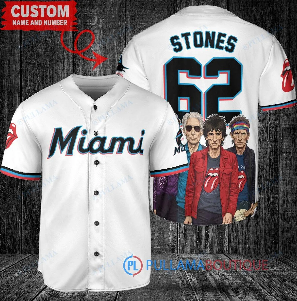 Miami Marlins Baseball Rolling Stones Band World Series Champions Jersey